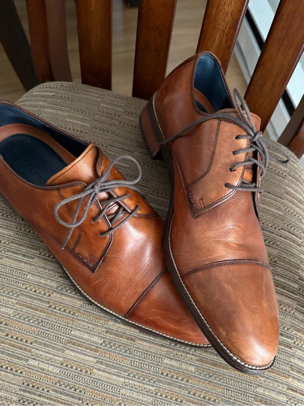 Cole Haan Brown Leather Cap-Toe Derby Shoes